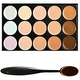 Boolavard Professional 15 Colour Concealer Camouflage Contour Eye Face Cream Makeup Palette with Cosmetics Oval Make up Brush (15 colours)