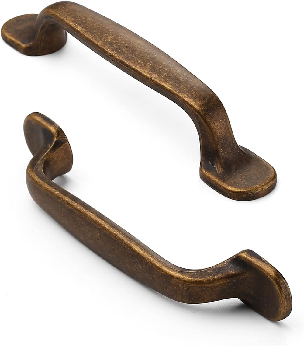 FURNIWARE 5Pack Antique Brass Kitchen Cabinet Handles 3 Inch Center 96mm
