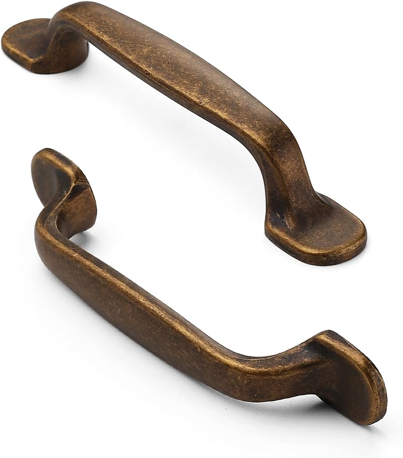 FURNIWARE 5Pack Antique Brass Kitchen Cabinet Handles 3 Inch Center 96mm