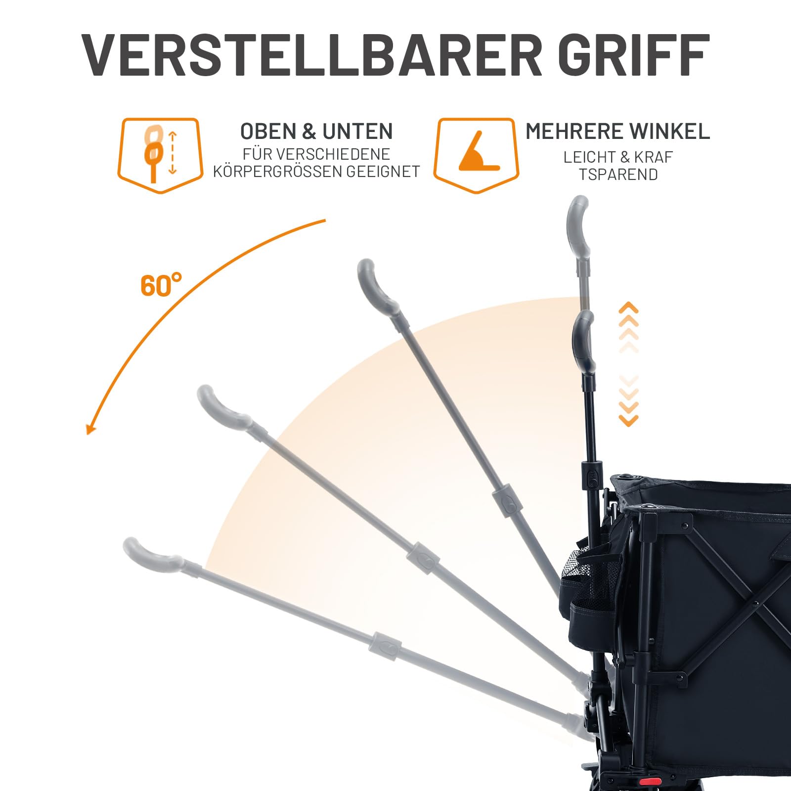 TIMBER RIDGE XXL Bollerwagen Faltbar 250L Breite Reifen mit Bremsen Strandwagen Klappbar 150KG Belastbar mit Getränkehalter All Terrain Transportwagen für Camping Einkaufen Garten 6