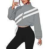 Verdusa Women's Windbreaker Cropped Jackets Color Block Zip Up Lightweight Athletic Outerwear Coat