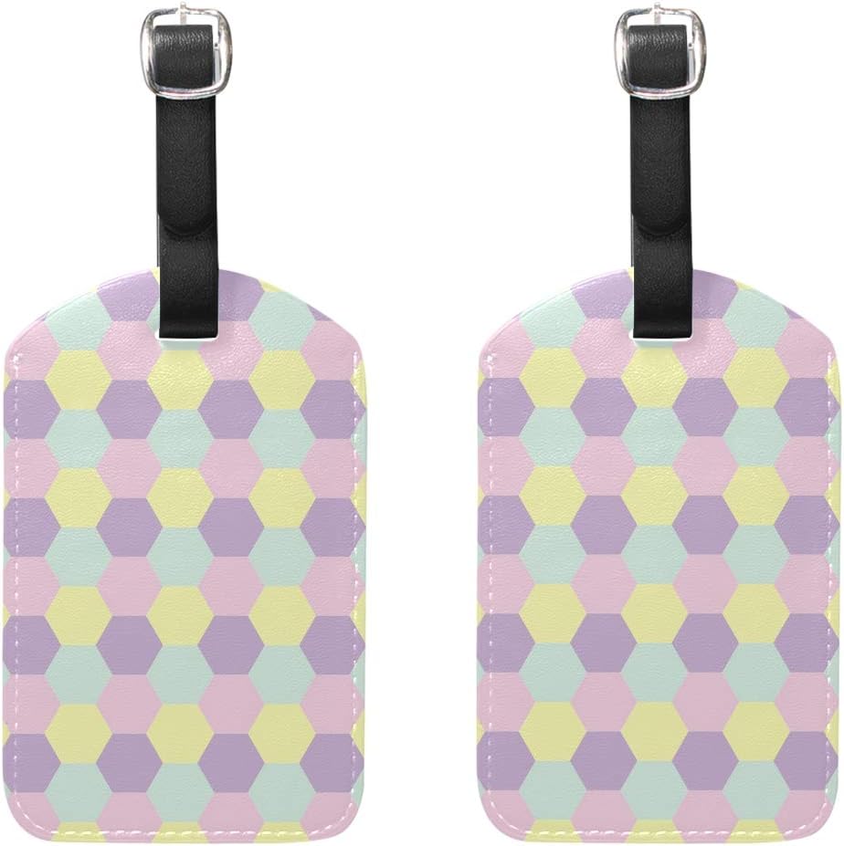 PU Leather Luggage Tags 2PCS with Ice Cream Macron Texture for Suitcase Travel Bag