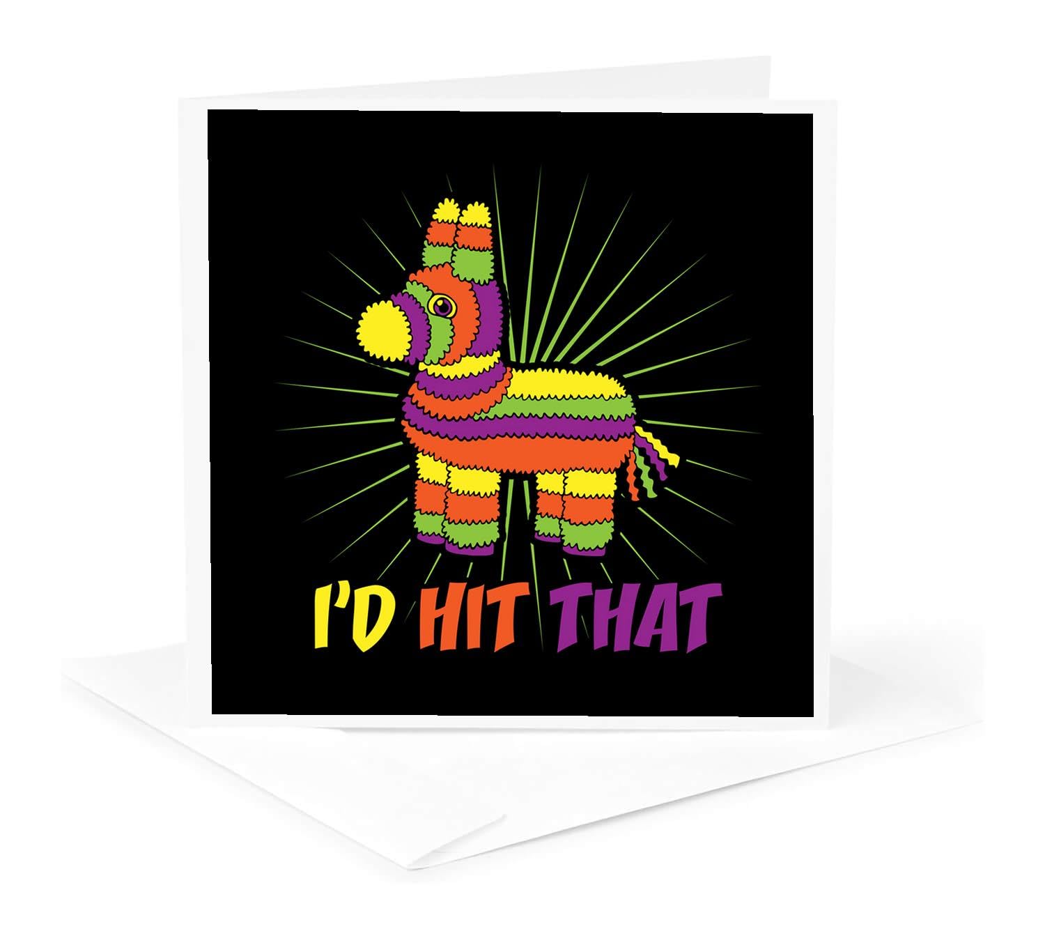 3dRose gc_280388_5 6 x 6-Inch "Id Hit That Colorful Fond and Cute Pinata On Black Background" - Greeting Card