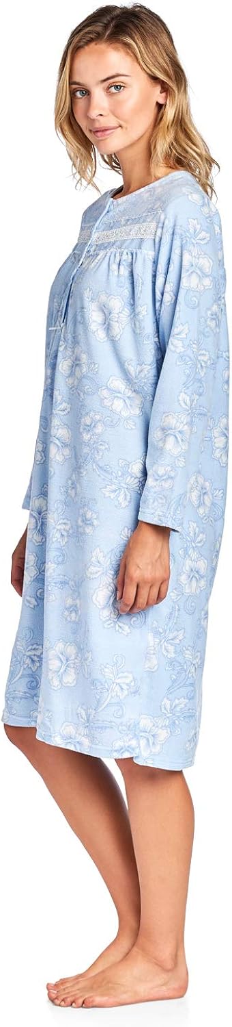 Casual Nights Women's Cozy Long Sleeve Fleece Nightgown at  Women’s Clothing store