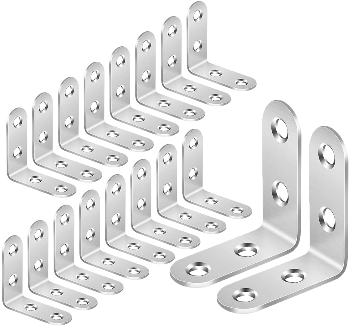ZiYuya 20PCS Right Angle Brackets for Wood, Stainless Steel Corner Brackets 90 Degree L Shape Bracket Corner Braces Joints Bracket Shelf Support Wall Bracke for Furniture Windows Silver 40mm x 40mm