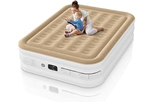 Ezyrest 16 Inches Air Mattress Queen with Built in Pump, Inflatable Mattress for Camping & Guest, Blow Up Mattress with Soft Flocked Top, Portable & Foldable Queen Air Mattress with Built in Pump
