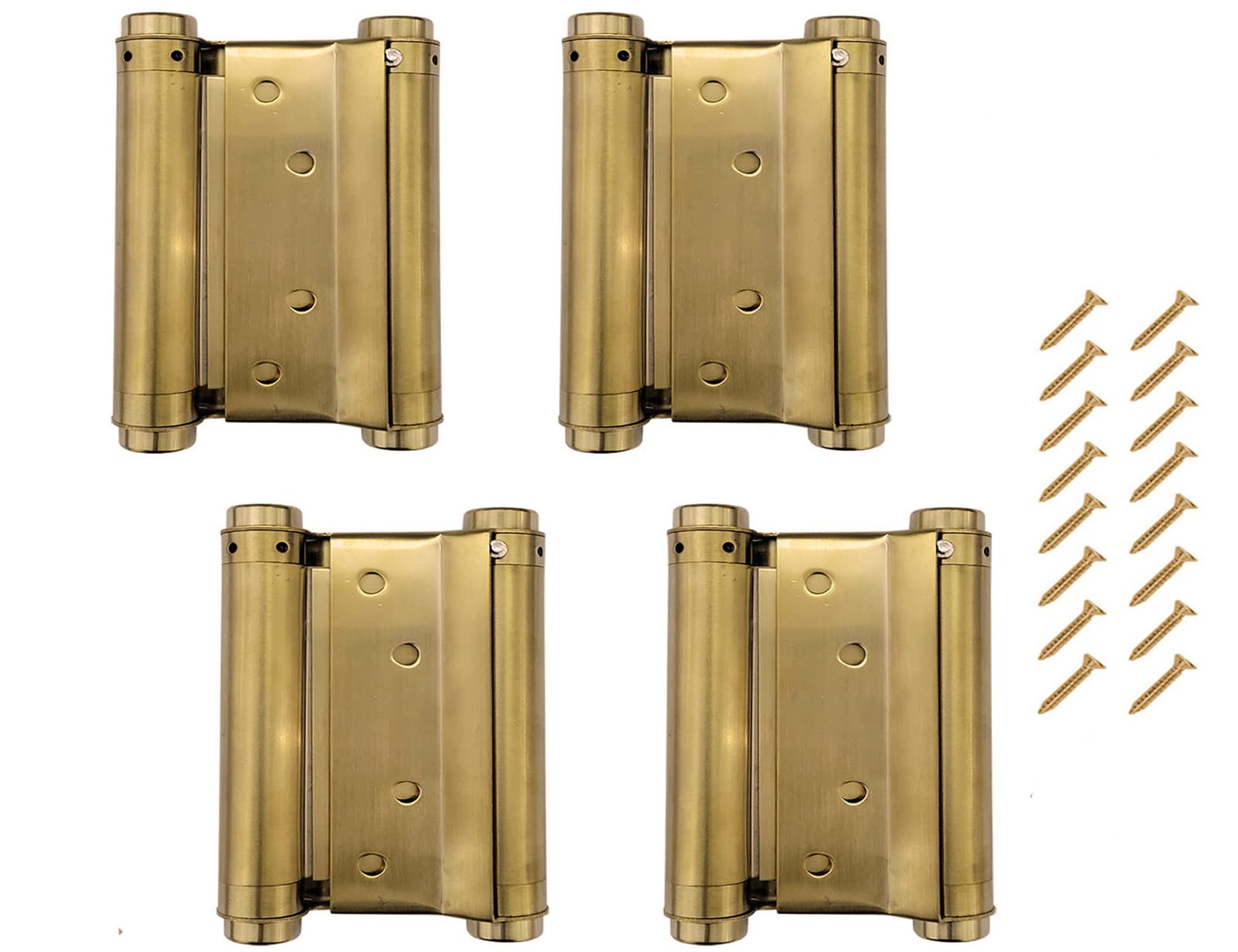 2 Pairs Brass Double Action Stainless Steel Door Hinges Saloon Cafe Self-Closing Perfect Adjustable (3inch (76cm))