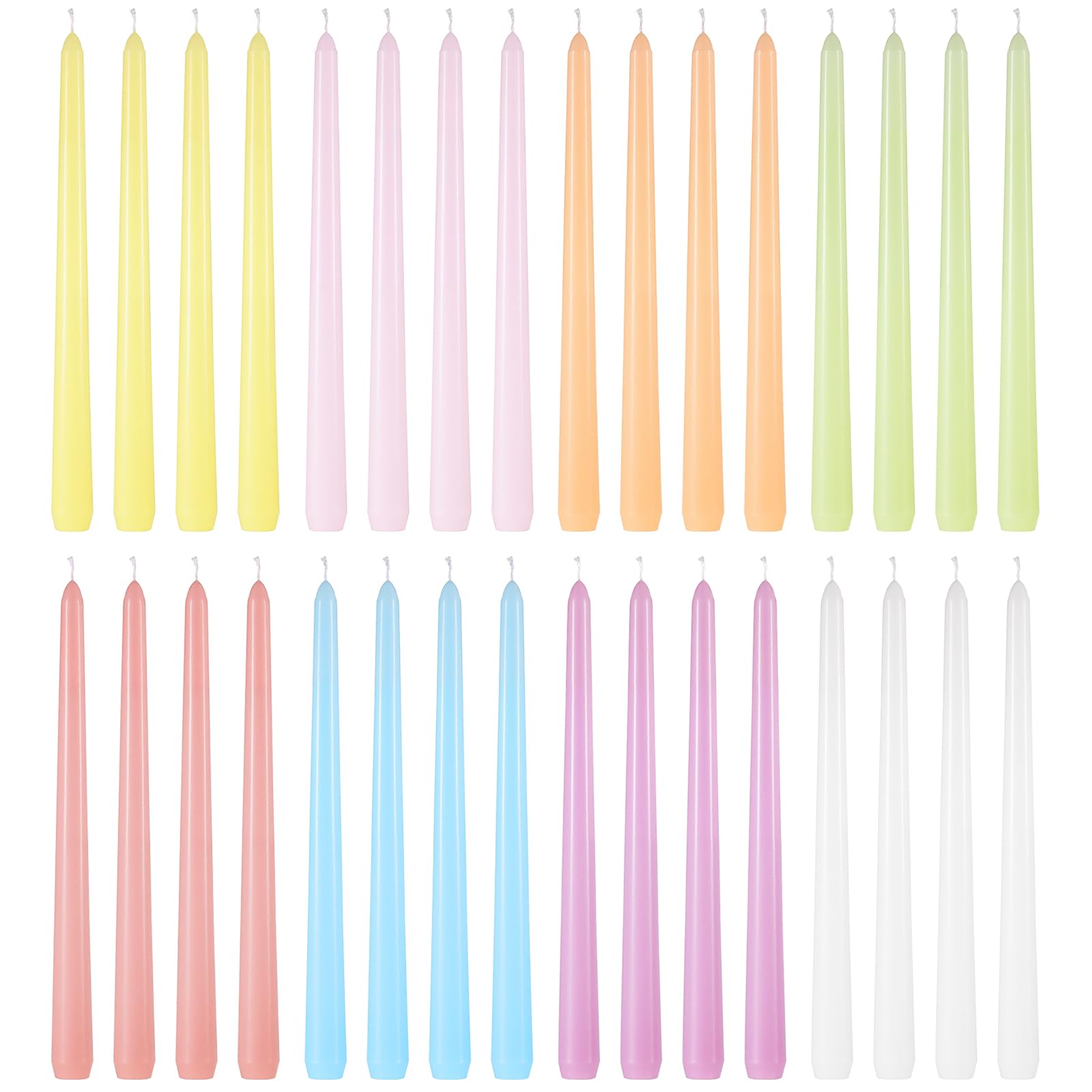 Photo 1 of MTLEE 32 Pcs Long Taper Candlestick Bulk 10 Inch Colorful Tapered Candle Smokeless Unscented Candlestick Paraffin Wax with Cotton Wick for Dinner Wedding Party Church Home Decor (Macaron)