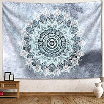 Romod Mountain Moon Tapestry Tapestry Mandala Hippie Bohemian Wall Hanging Blue Floral (Blue-b, 60