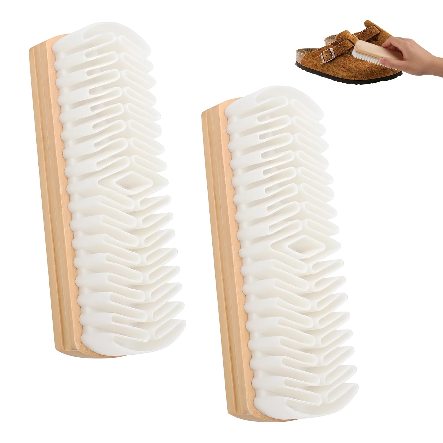 Photo 1 of 2Pcs Suede Shoe Brush and Eraser, 2025 New Soft Rubber Suede Brush with Wooden Handle for Shoes, Bags, Jacket, Purse, Sofa
