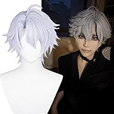 Aicos Silver White Cosplay Wigs for Men Short Anime Wig with Spiky Bangs Synthetic Hair for Costume, Halloween, Role Play, Daily