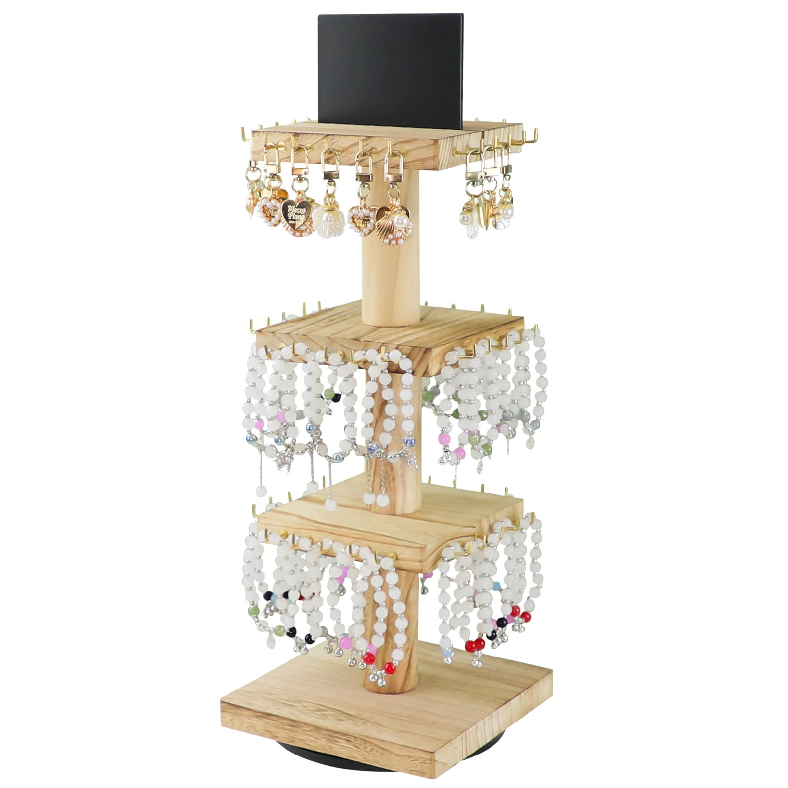 Photo 1 of ERTIUANIO Bracelet Holder Display, 3 Tier Wooden Rotating Display Stand for vendors, 60 Hooks for Bracelet, KeyChain, Necklace, Jewelry