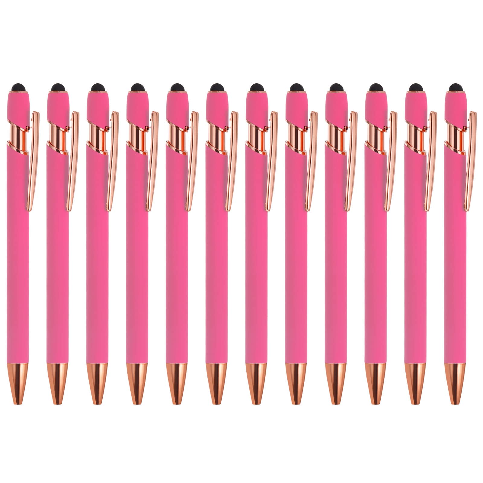 PATIKIL Ballpoint Pen with Stylus Tip, 12 Pack 2 in 1 Metal Pen Black Ink 1.0mm Medium Point Stylus Pen for Touch Screens Style 2, Rose Red