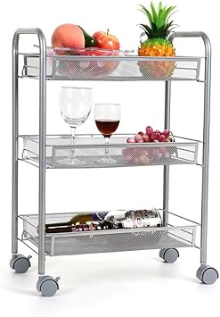 Amazon Com Homfa 3 Tier Mesh Wire Rolling Cart Multifunction