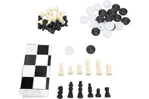 RiToEasysports 2 in 1 International Chess Set, Portable Folding Chess Board Kit with 32 Chesses Pieces 24 Checkers for Travel