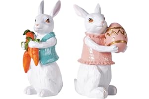 yumhum 2 Packs Easter Bunny Decorations, White Resin Easter Rabbit Decor, Spring Bunny Figurine Home Decor