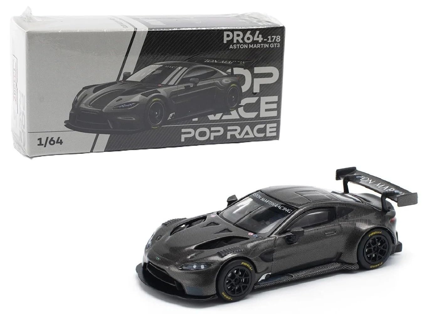 Photo 1 of Diecast Collectibles Model Car Compatible with Pop Race 1:64 Aston Martin Vantage GT3 Carbon Edition PR640178
