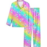 Sylfairy Satin Pajamas for Girls Silky Button-Down Sleepwear Unicorn Nightwear Loungewear PJS Clothes Set Gifts for Kids