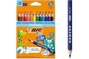BIC Kids Evolution Triangle Coloured Pencils, Ideal for Small Kids 2 Years and Up, Extra Resistant, 12 Pack