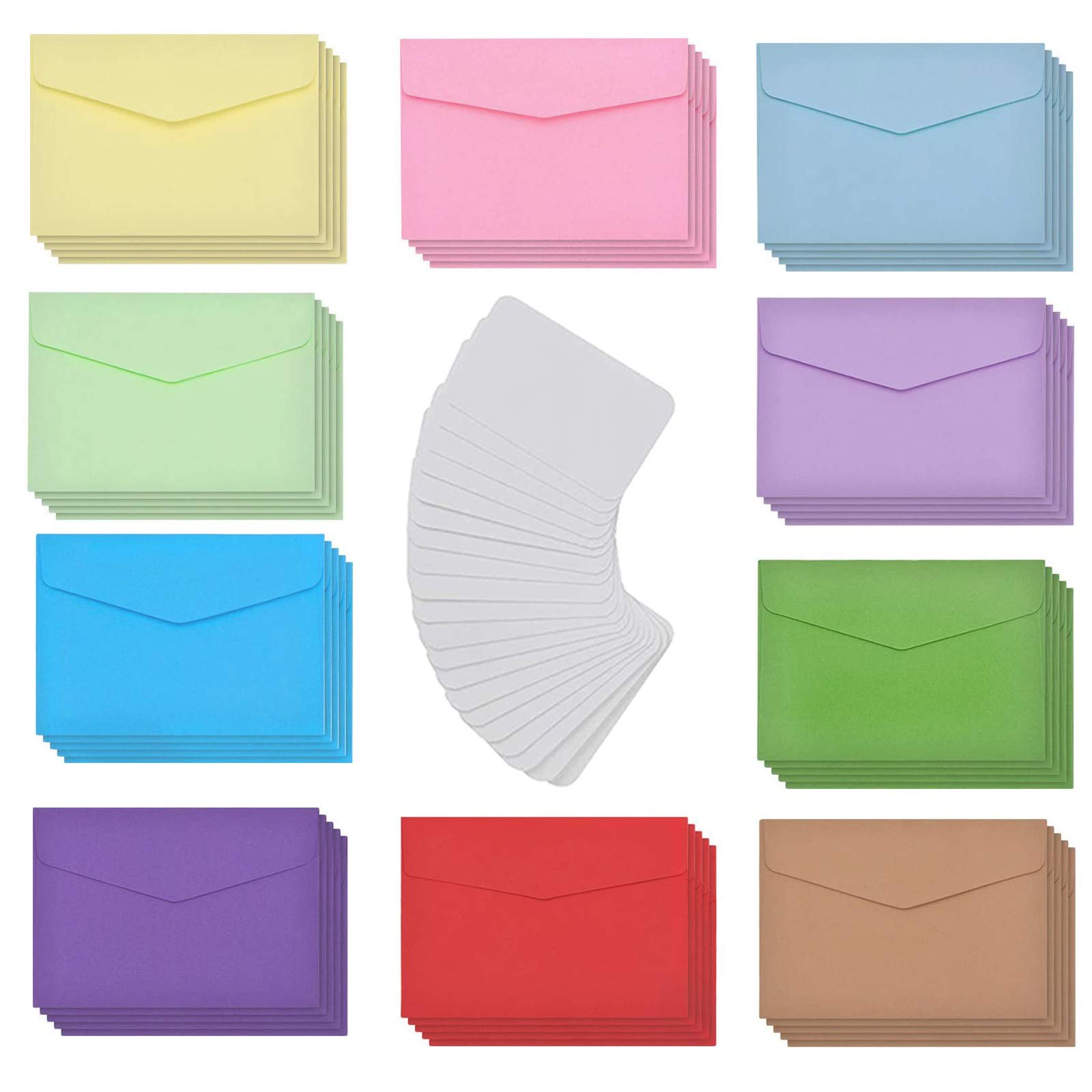 Mini Envelopes, CYH 50 Pcs Cute Lovely Coloured Small Envelopes with 50 Pcs White Blank Cards for Gift Cards Birthday, Wedding, Festival, Party Supplies