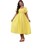 Floerns Women's Plus Size Floral Square Neck Flounce Short Sleeve A Line Maxi Dress