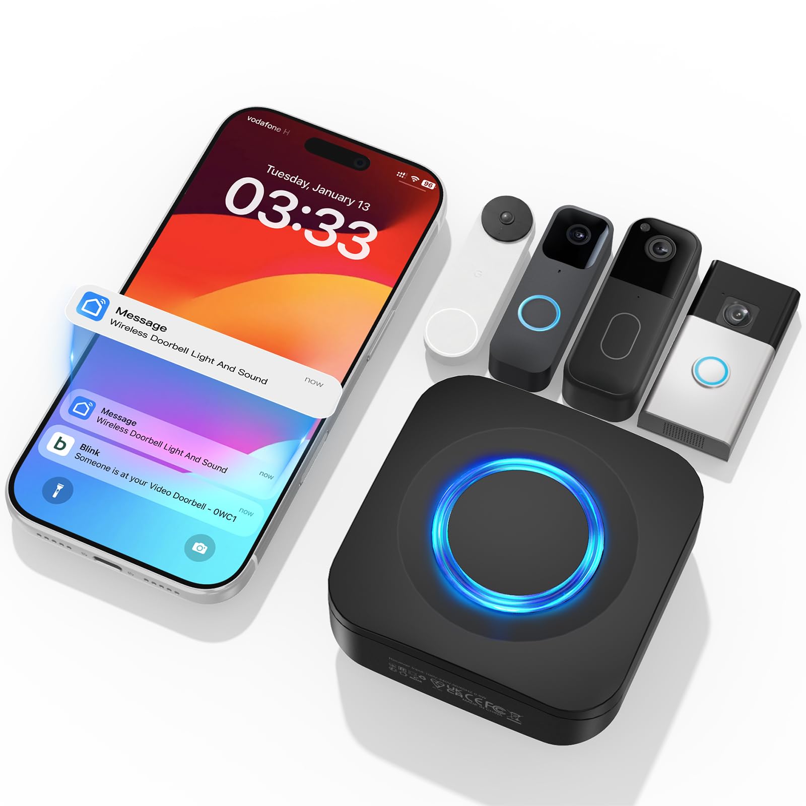 Photo 1 of WIFI Wireless Doorbell Chime Compatible with Ring, Nest, Blink Video Doorbells, Smart Indoor Doorbell Receiver with 5 Adjustable Volume, LED Flash Alert, 58 Melodies for Home Security (1 Pack)