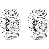 Doyafer 925 Sterling Silver Charms Silver Heart Silicone Spacer Beads Set For Women'S Charms Bracelets 2 Per Pack