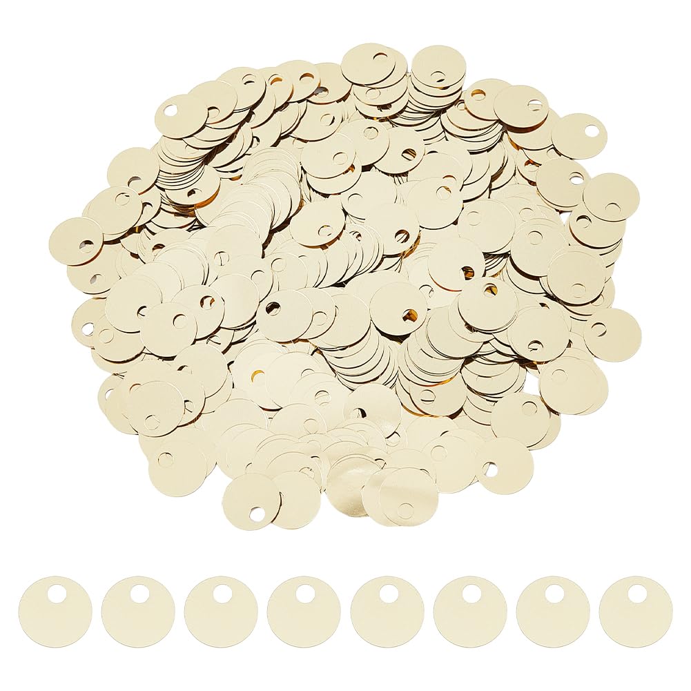 DICOSMETIC 1600Pcs 19mm Flat Round Sequin Paillettes Plastic Large Hole Sequins Metallic Large Loose Sequins for DIY Jewelry Making, Golden