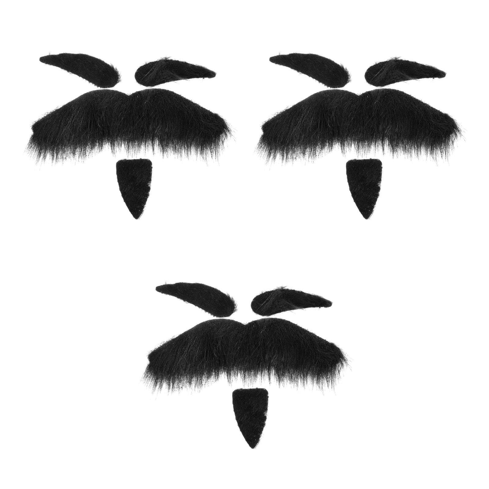 OATIPHO Fake Beard Halloween, 3 Set Fake Moustache Eyebrows Stick on Moustache False Beard Realistic Mustache Stickers Christmas Funny Facial Hair for Men and Women (Black)