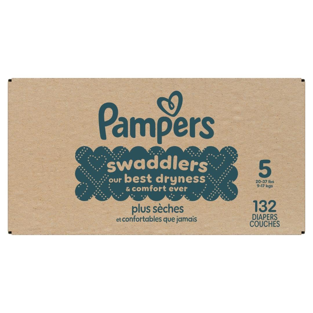 Pampers Swaddlers Diapers, Size 5 (20-37 lbs), 132 Count, Absorbent, Keeps Baby Dry and Comfortable, Skin Safe Disposable Baby Diaper (Packaging May Vary)