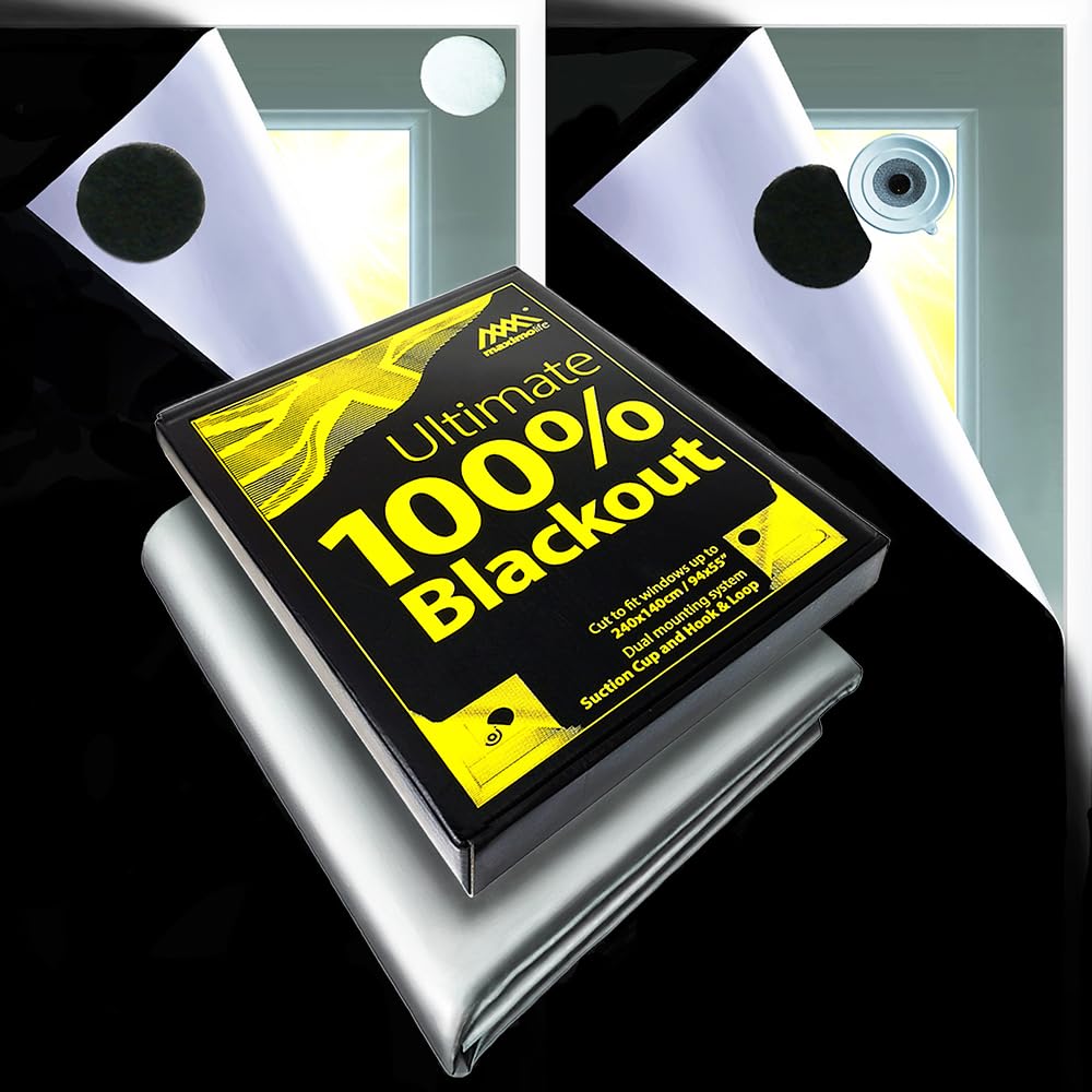 MaximoLife® Ultimate 100% Blackout Blind | Fits Any Size/Shape Window | Unique Cutting Grid Easier Cut-to-Size | Industrial-Grade Suction Grip | Heat & Cold Resistant Hook & Loop | No Drill Stick On