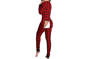 Mieeyali Women's Sexy Butt Button Back Flap Jumpsuit V Neck Long Sleeve Romper Bodycon Pajamas One Piece