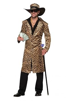 Funky Leopard Pimp Herren-Kostüm Gr. L Mantel und Hut Fell Lude Zuhälter Pelzmantel Stenz Assi Proll