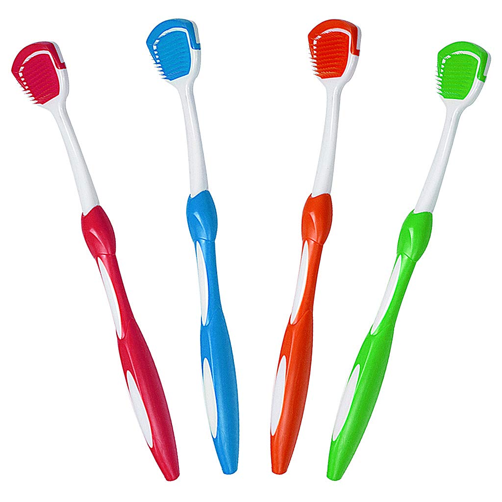 Tongue Brush, 4 Pcs Oral Tongue Cleaner Tool for Reduce Bad Breath and Maintain Mouth Health 4 Colors (Blue, Green, Red, Orange)