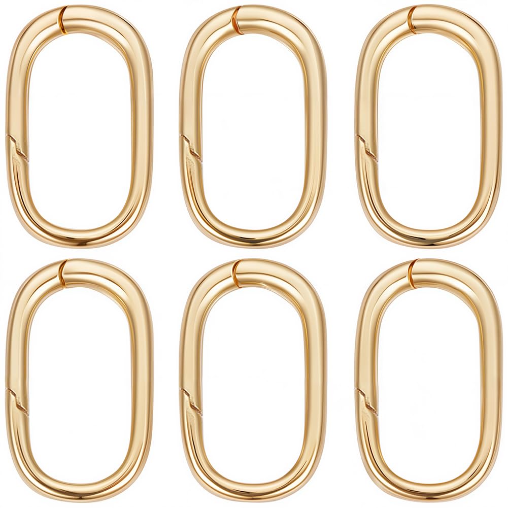 SUNNYCLUE 1 Box 6Pcs Spring O Rings 0.77 inch 18K Gold Plated Brass Trigger Spring O Ring Oval Carabiner Clip Snap Hooks Trigger Keyring Buckle Tiny Hook Clips for DIY Purse Keychain Jewellery Clasps