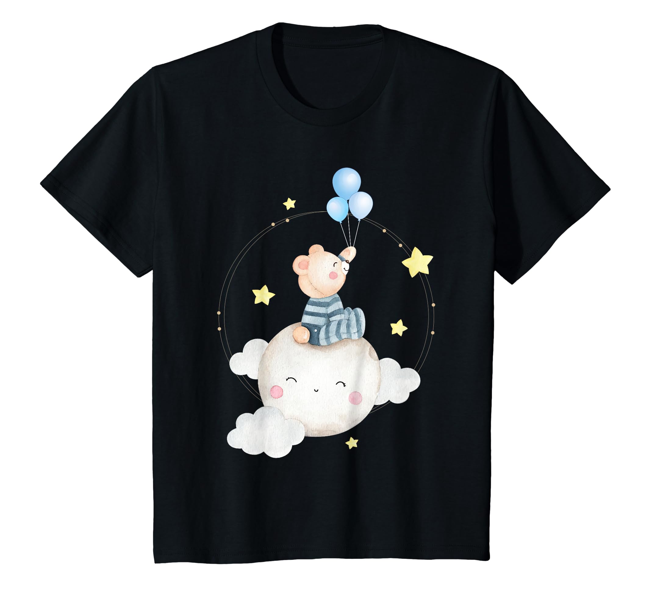 Youth Bear on cloud with balloon star watercolors T-Shirt