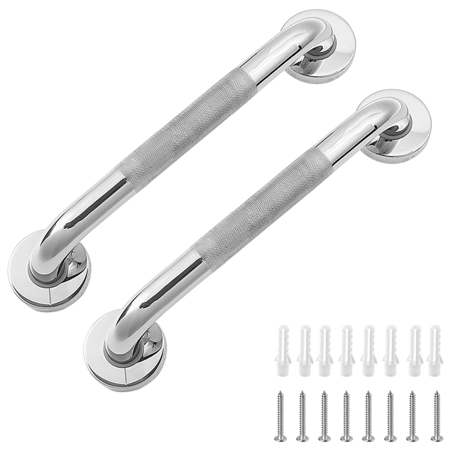 Abimars Shower Handles for Elderly 12 Inch/300mm, 2 Pcs 304 Stainless Steel Bathroom Grab Rails Anti-Slip Grip Safety Hand Rail for Bath, Toilet & Stairs