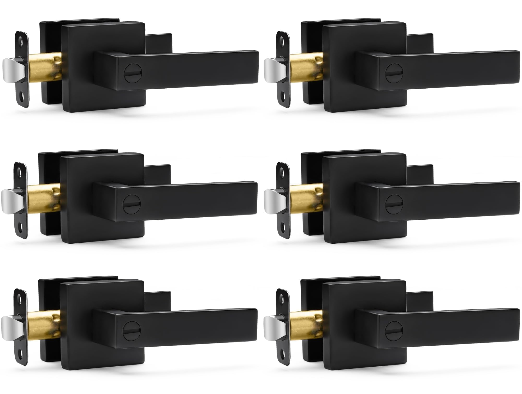 Photo 1 of Hasmikit 6 Pack Matte Black Door Handles Privacy Door Levers, Heavy Duty Bed and Bath Door Locks Interior Door Knobs, Reversible Keyless Flat Levers with Square Rosette