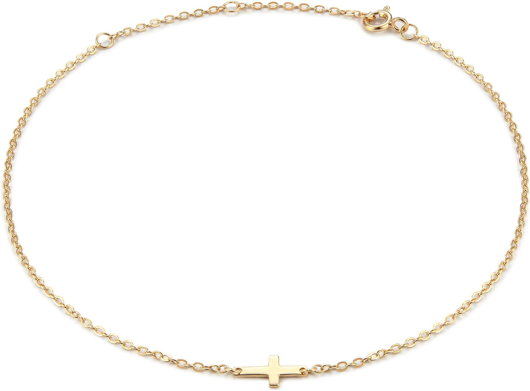 925 Sterling Silver Anklet,Cross Anklet,Evil Eye Anklet,Pearl Anklet,Star Anklets for Women,14K Gold Plated Adjustable Charm Ankle Bracelet