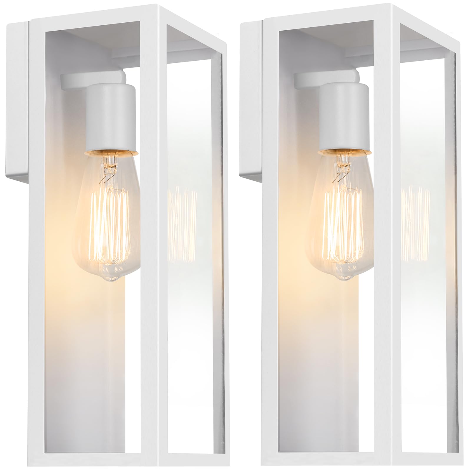 Photo 1 of 2-Pack Outdoor Wall Lanterns, Exterior Waterproof Wall Sconce with Glass Shades, White Porch Lights Mounted, Anti-Rust E26 Modern Lighting Fixtures for Patio Garage Entryway Front Door