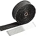 SunplusTrade 2" x 50' Black Exhaust Heat Wrap Roll for Motorcycle Fiberglass Heat Shield Tape with Stainless Ties primary