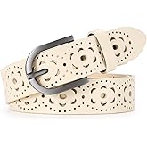JASGOOD Hollow Genuine Leather Belt for Women Ladies Belt for Jeans Pants Casual Waist Belt