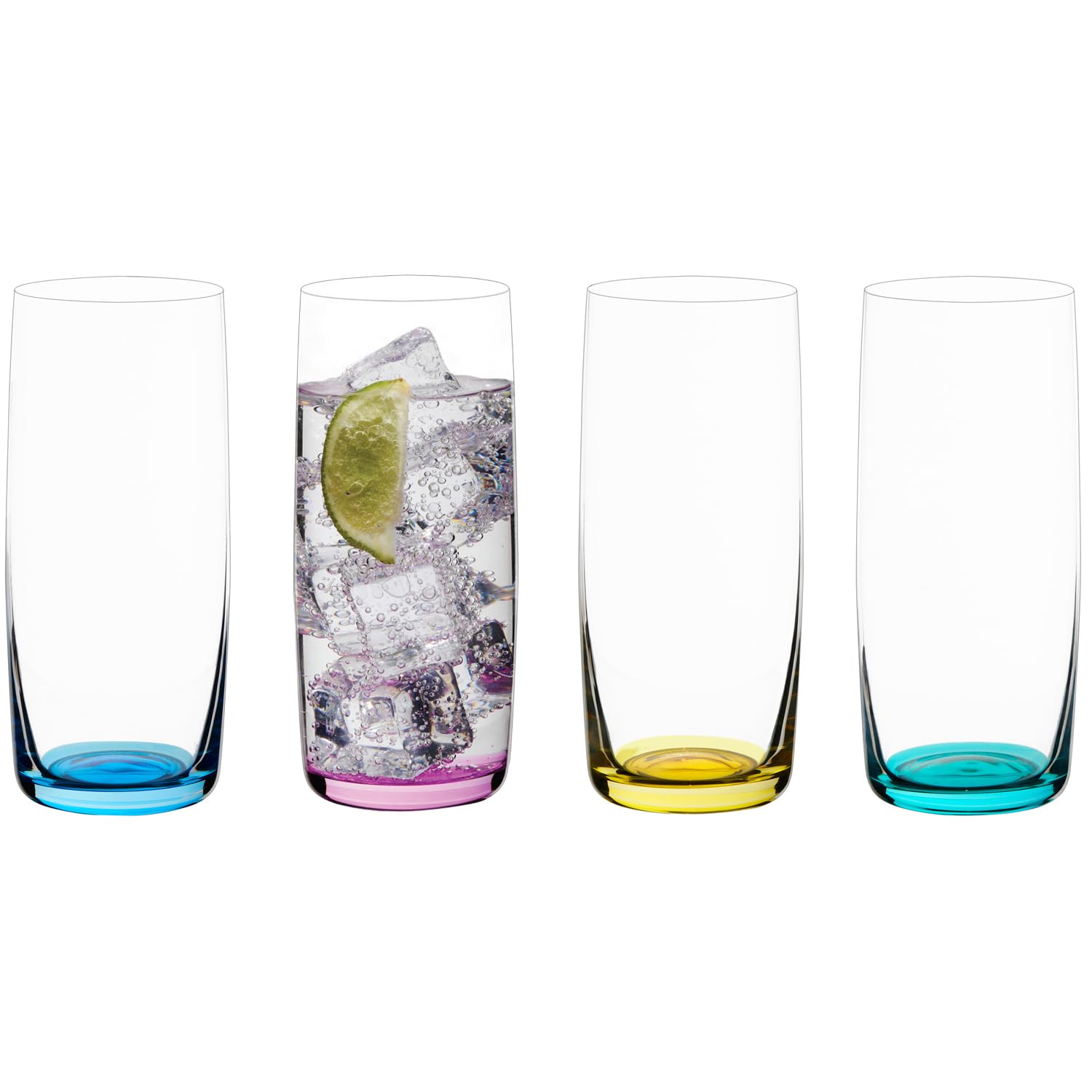 Anton Studio Designs Gala Handmade Highball Glasses for Cocktails, Water, or Smoothies - 350 ml - Multi-Coloured - Set of 4 Elegant Drinking Glasses