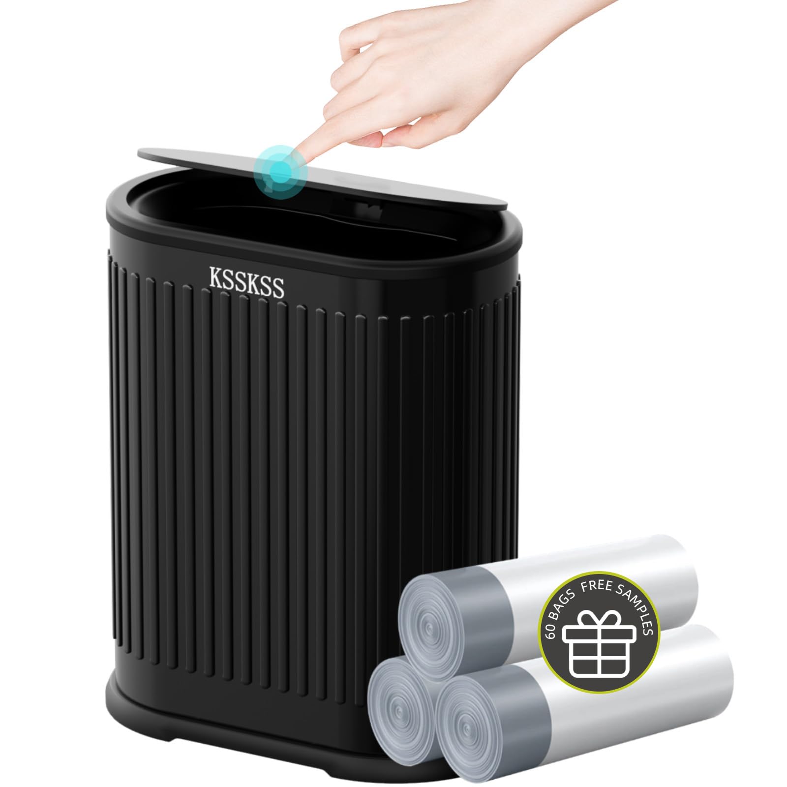 Photo 1 of KSSKSS 1.8 Gallons Small Stainless Steel Trash Can with Press Type Lid, Slim Bathroom Garbage Bin, Removable Liner Bucket, Dog Proof Narrow Wastebasket with Pop-Up Lid for Bedroom,Toilet (Matt Black)