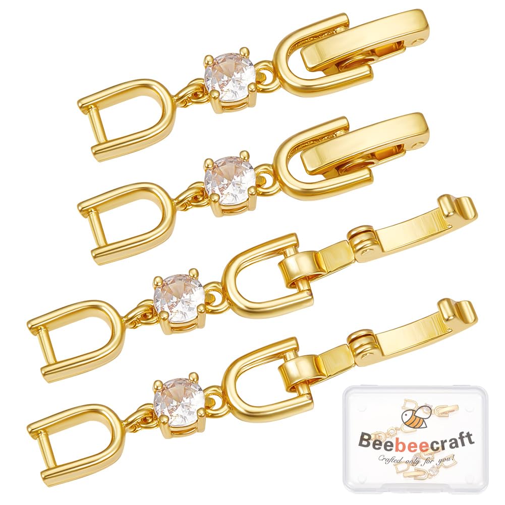 Beebeecraft 1 Box 6pcs Bracelet Extender Clasps 18K Gold Plated Cubic Zirconia Crystal Fold Over Extension Clasps for DIY Jewellery Necklace Crafts Making