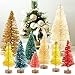 Yookat 40Pcs Mini Pine Trees Artificial Mini Trees with Wood Base Sisal Trees Bottle Brush Trees Assorted Color for Christmas Decoration Winter Ornaments DIY Crafts (Multicolor)