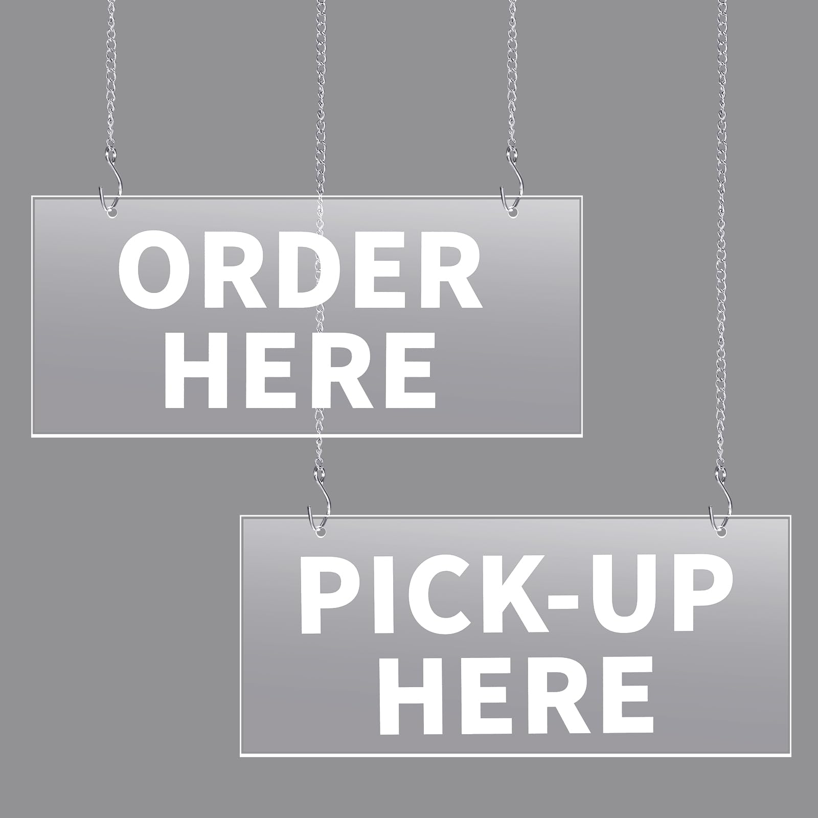 Photo 1 of Tiangrid 2 Pcs 13 x 6 Inches Order Here and Pick up Here Sign Acrylic Order Sign Big Clear Hanging Pick up Hers with Hooks for Restaurants Cafes Bars Bakery Ice Cream Concession Booth