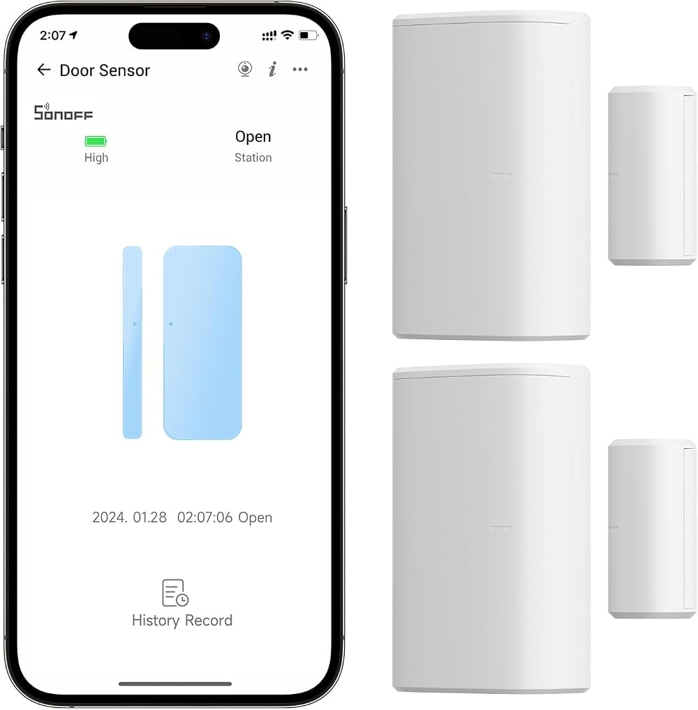 2 Pack SONOFF SNZB-04P Zigbee Door Window Sensor Home Security Alexa Google