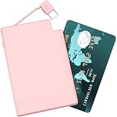 TNTOR Ultra Slim Power Bank, USB-C Portable Charger with Built in Cable, Credit Card Size for Pocket Wallet Pink Card Phone Charger Compatible with iPhone 15 16 17Series, Samsung and Android Phones