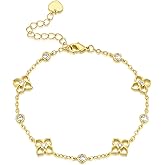 Gold Bracelet for Women 14K Gold Bracelets for Women Chain Bracelets for Womens Four Hollow Flowers with Cubic Zirconia Four Leaf Clover Bracelet for Womens